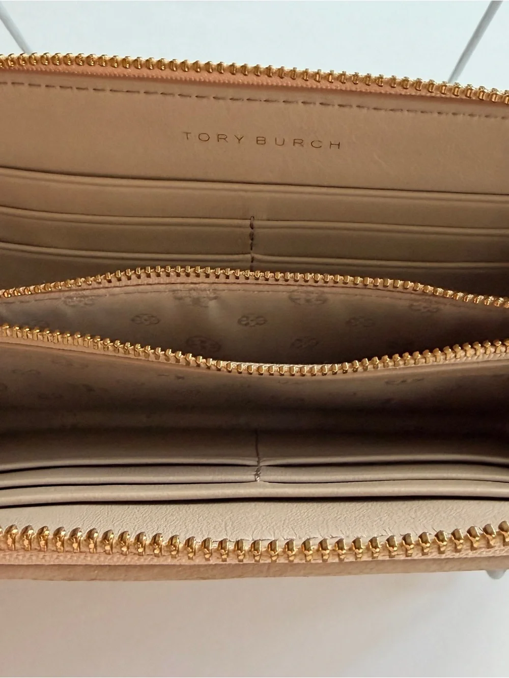 Tory Burch Quilted Leather Wallet in Taupe